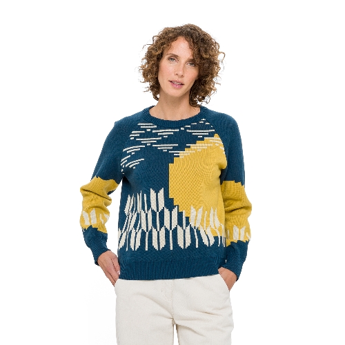 Jacquard-Pullover aus Bio-Baumwolle mit Merinowolle,  atlantik gemustert 40/42