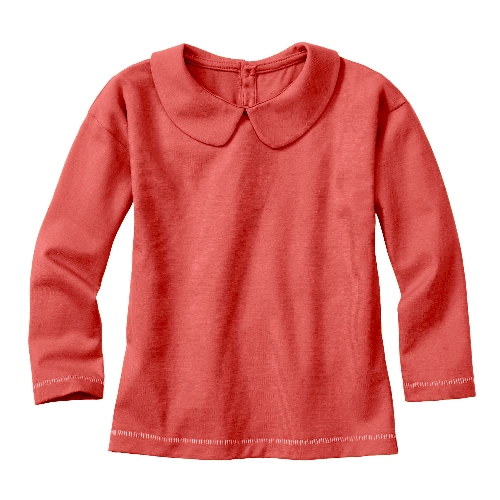 Langarmshirt mit Bubikragen aus reiner Bio-Baumwolle,  koralle 110/116