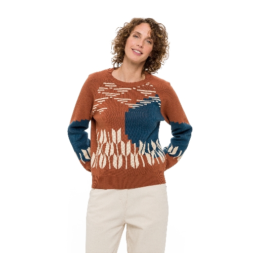 Jacquard-Pullover aus Bio-Baumwolle mit Merinowolle,  kastanie gemustert 36/38