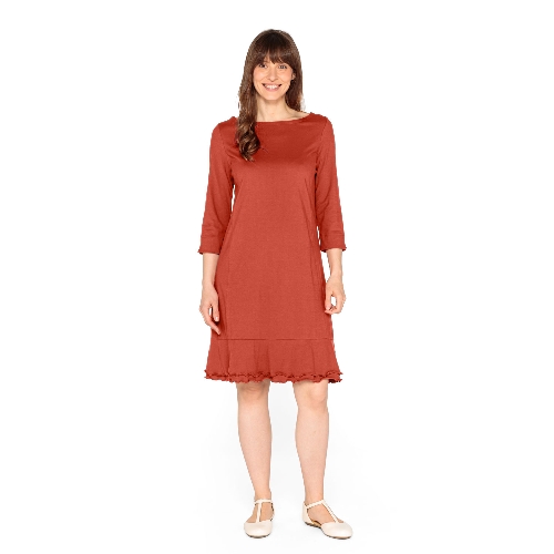 Volantkleid mit 3/4-Ärmeln aus reiner Bio-Baumwolle,  koralle 38