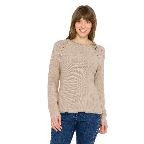 Pullover mit Ajourdetail aus reiner Bio-Baumwolle, beige 38