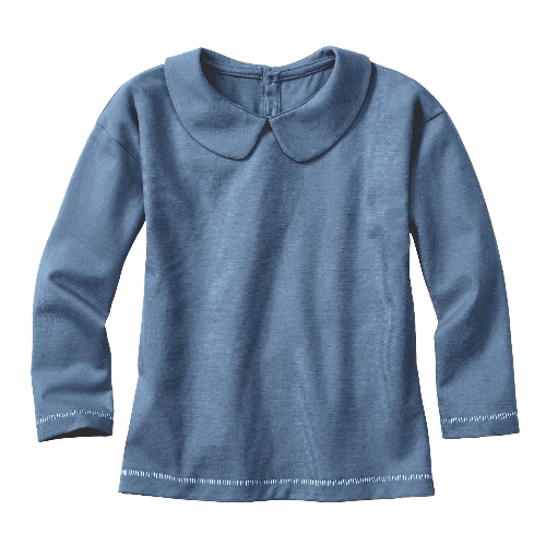 Langarmshirt mit Bubikragen aus reiner Bio-Baumwolle,  taubenblau 110/116