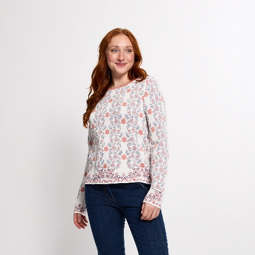 Jacquard-Pullover aus reiner Bio-Baumwolle,  rosenquarz gemustert 40/42
