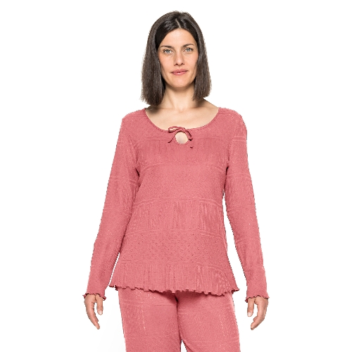 Feminines Ajour-Shirt mit Tropfenausschnitt,  rosenholz 44/46